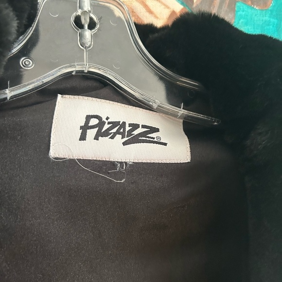 Pizazz Vintage Luxurious Black Faux Fur Pea Coat M - Picture 3 of 16